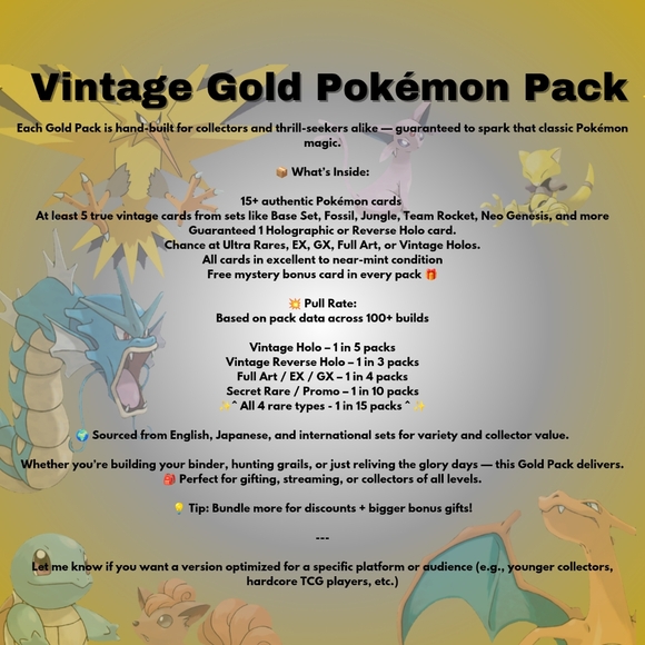 ✨️Pokémon Mystery Vintage Gold Pack - Picture 2 of 3